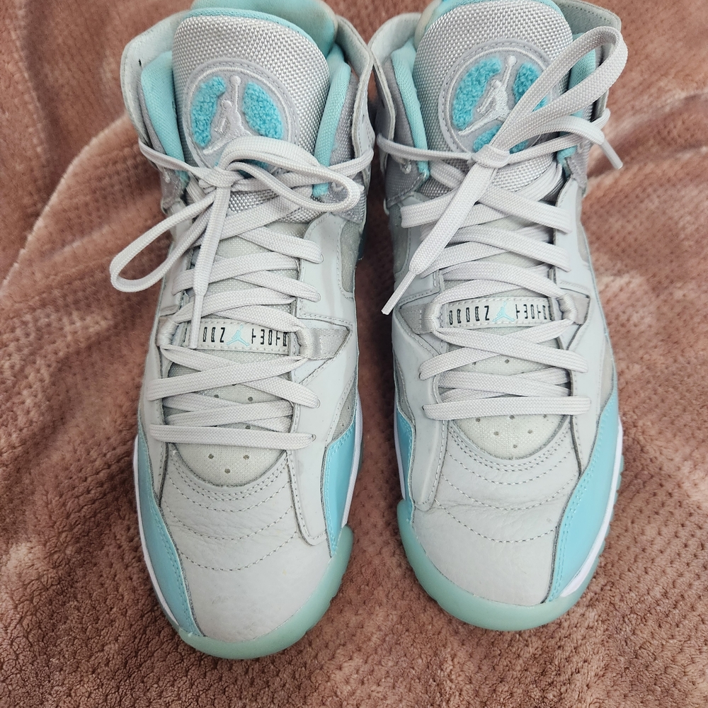 White and Turquoise High Top Athletic Sneakers